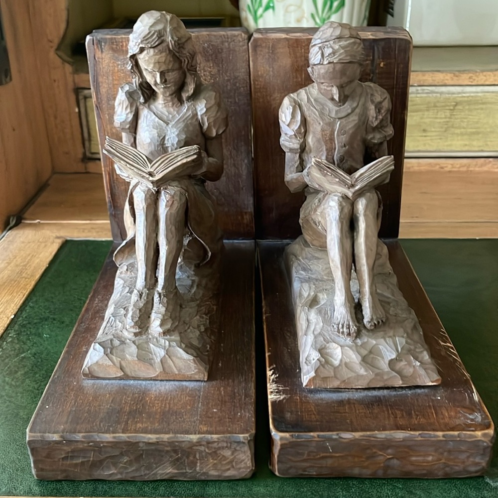 Wood Vintage Boy & Girl Bookends
